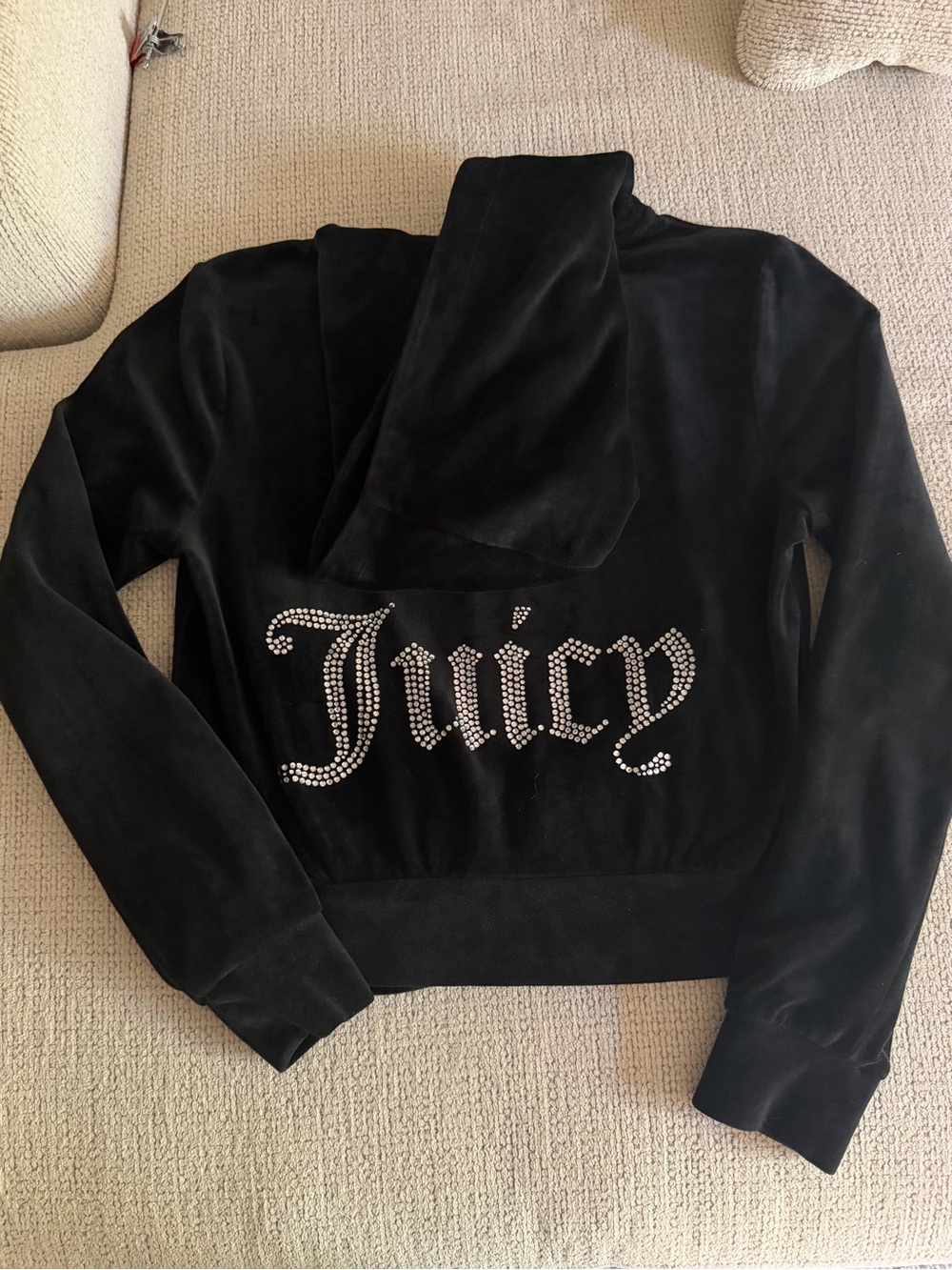 Juicy Couture Black Velour Rhinestone 'Juicy' Hoodie